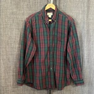 L.L. Bean green and red plaid tartan button down cotton flannel shirt large